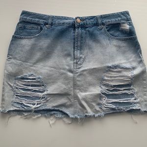 Forever 21 Ombré Distressed Denim Mini Skirt
